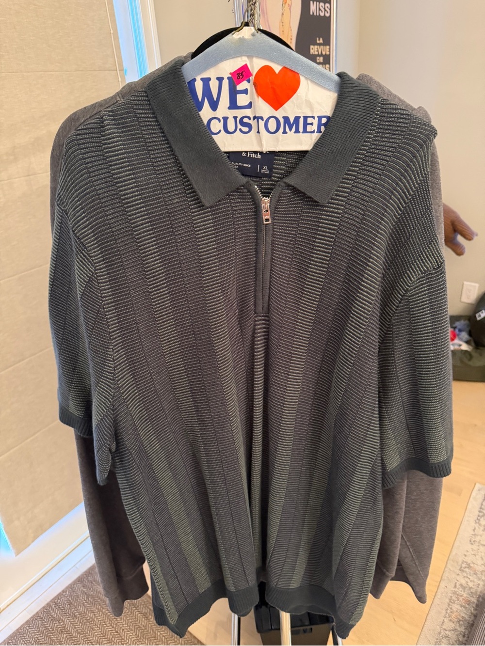 Abercrombie Men's Green Zip-Front Collared Sweater